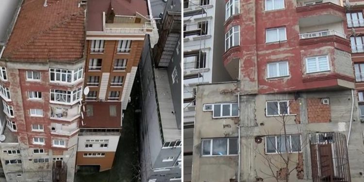 Bağcılar’da üst üste iki bina gibi görünen apartman yıkılıyor