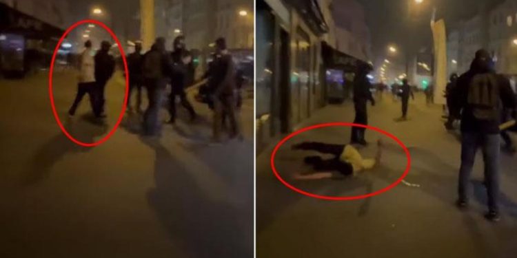 Fransa’daki protestolarda polisten göstericiye yumruk! Görüntü emniyeti harekete geçirdi