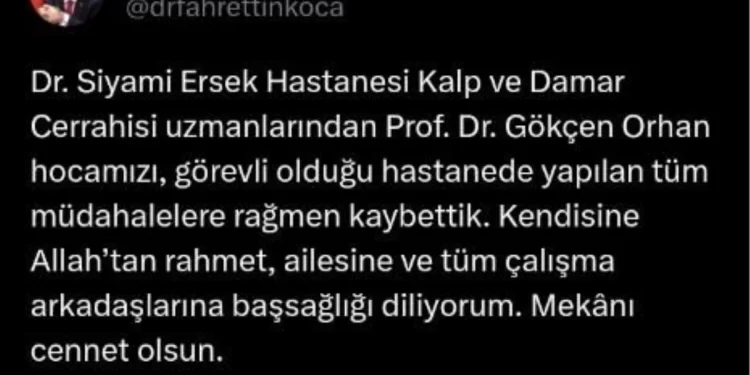 Sağlık Bakanı Fahrettin Koca, Dr. Siyami Ersek Hastanesi’nden bir doktorun hayatını kaybettiğini duyurdu