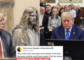 Donald Trump dolandırıcılık davasının ikinci gününde İsa ile yan yana oturduğunu gösteren tuhaf bir mahkeme eskizini paylaştı